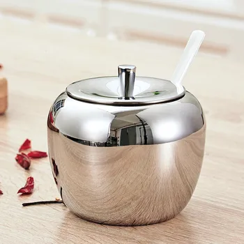 

Realand 18/8 Stainless Steel Apple Sugar Bowl Seasoning Jar Condiment Pot Spice Container Canister Cruet with Lid MJ702558