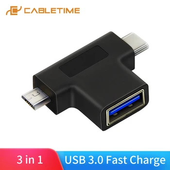 

CABLETIME USB C OTG Type C to USB3.0 F Micro B 2.0 Adapter For Xiao mi Huawei Mate Pro USB-C Splitter C016
