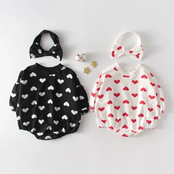 

2020 Fashion Girls Boys Heart Printed Romper Cotton Spring Baby Jumpsuit 0-24m