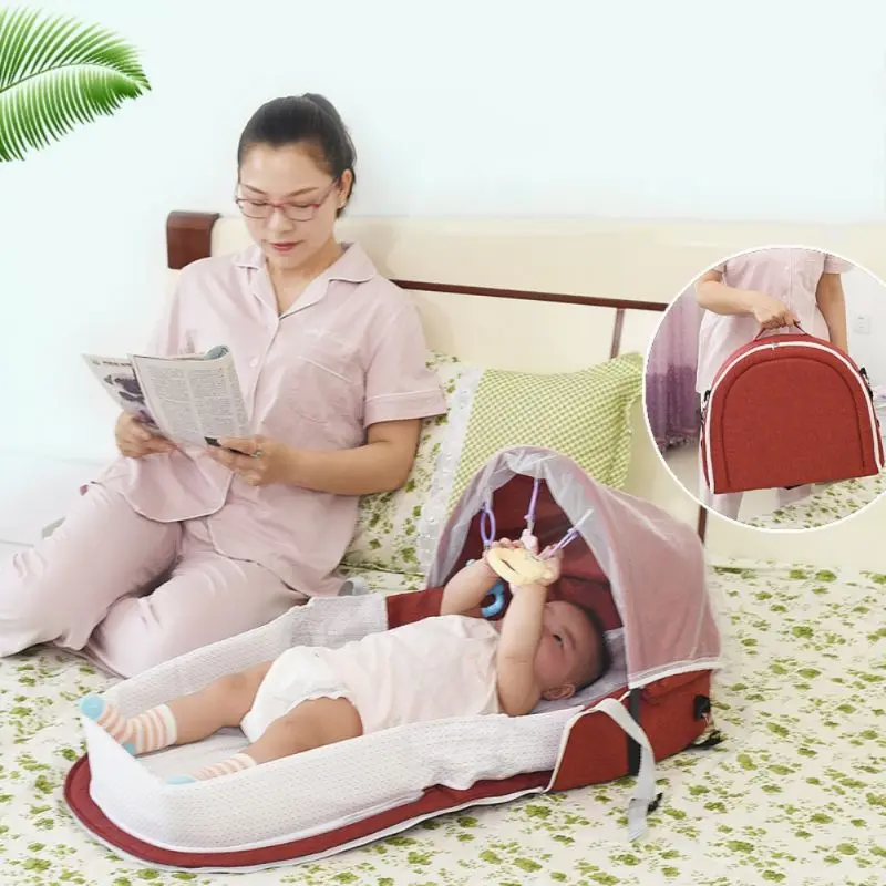 Переносная люлька для ребенка, складная детская кровать для путешествий, защита от солнца, москитная сетка, дышащая детская корзина для сна с игрушками f q