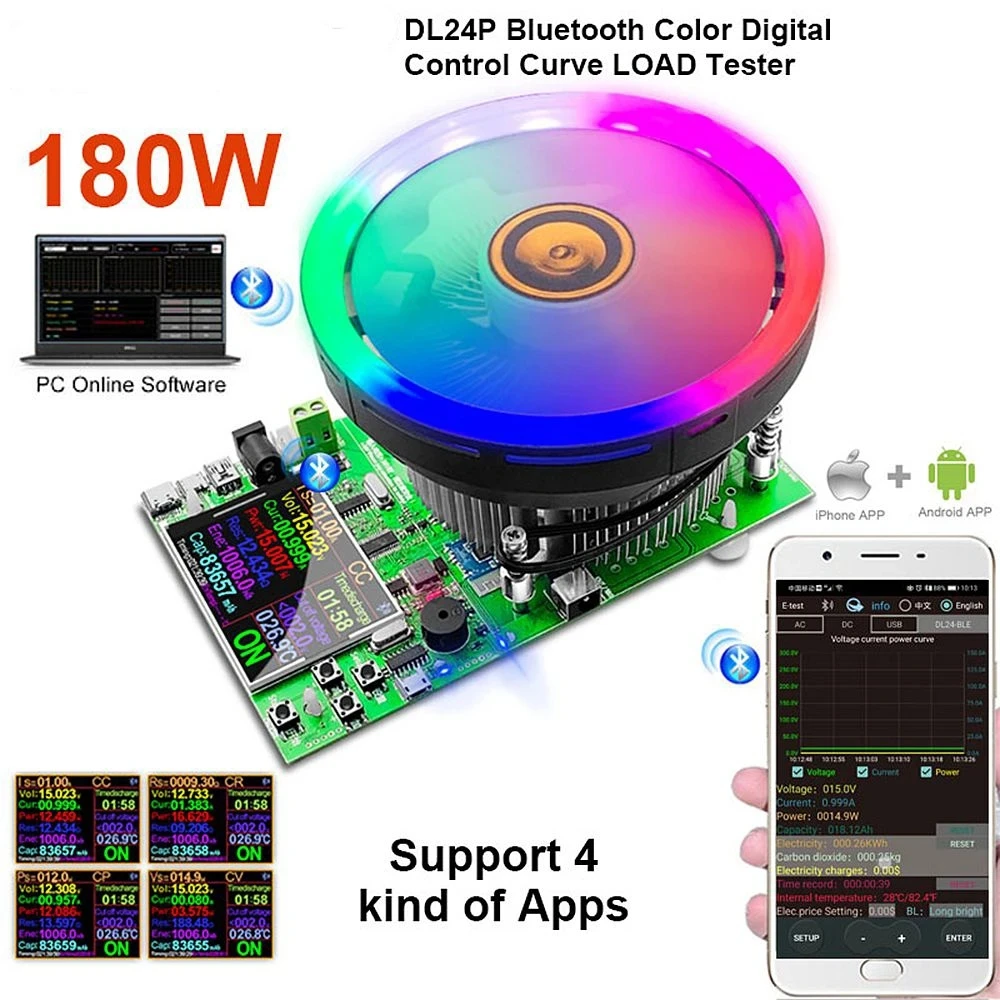 180W DL24 2 4 дюймов ЖК-дисплей DC USB тестер Электронная нагрузка приложение 18650 Батарея