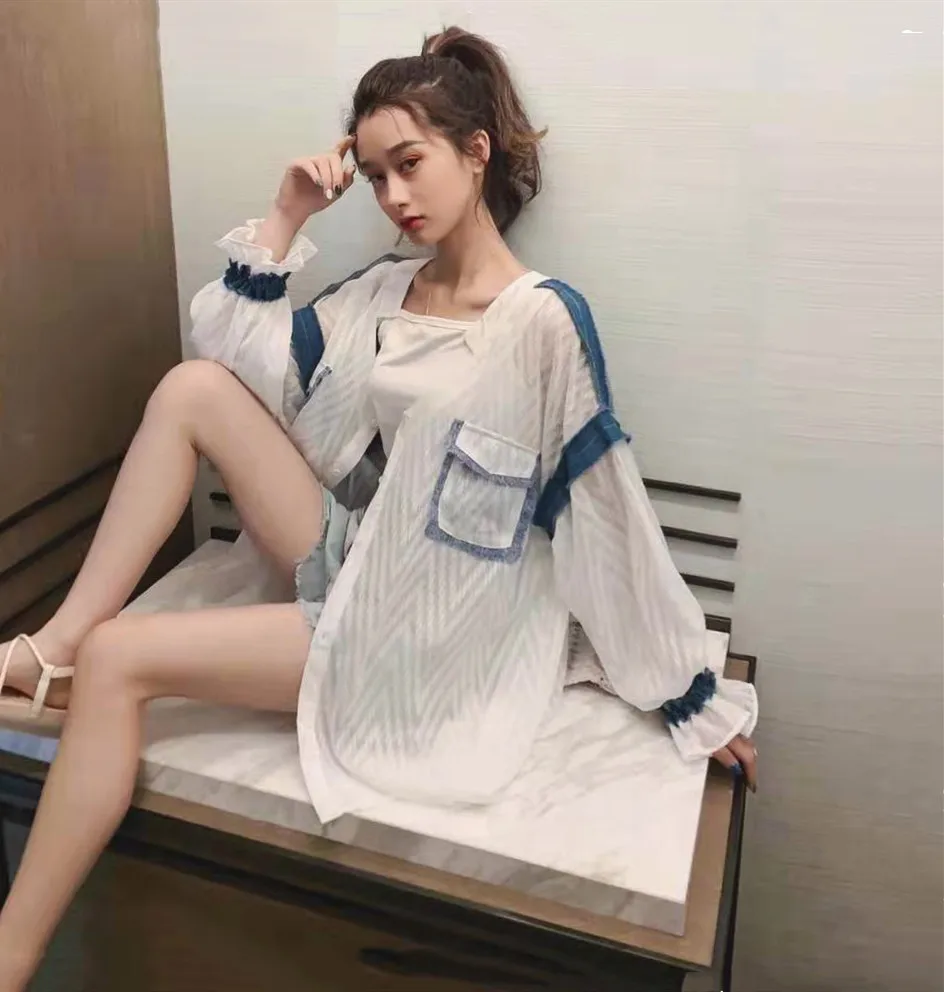 MUMUZI контрастный цвет ретро шифоновая блузка с длинными рукавами рубашки женские осень дизайн рубашки хит цвет Топы