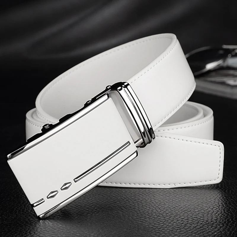 

High Quality luxury brand Automatic buckle man white belt genuine leather fashion designer leather Casual cowboy ceinture homme