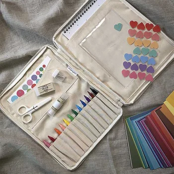

Large Canvas Drawing Crayon Storage Case for Kids Brush Painting Bag Multi-functional Child Scrawl Drawing Tools Pocket