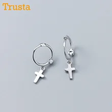 Trusta Женская мода 925 твердого стерлингового серебра крест, серьги небольшие серьги со шпилькой, для молодых девушек подростковый подарок DS892