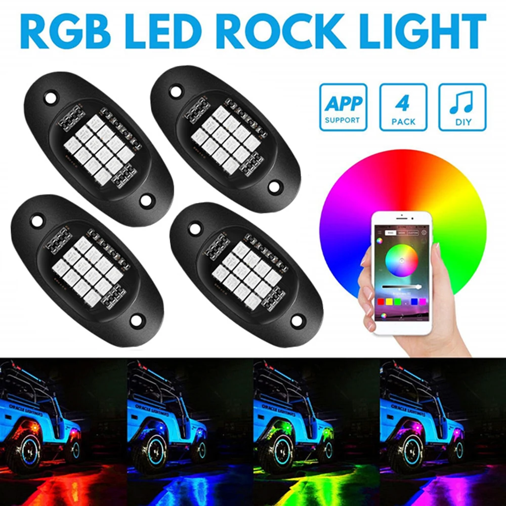 4 шт. RGB светодиодный светильник под тело рок лампа внедорожный Грузовик Лодка Bluetooth беспроводной приложение приемник автомобильные аксессуары