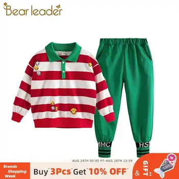 

Bear Leader Children Clothing Sets Autumn Fashion Outfits 4-15 Years Girl Smile Pattern Striped T-shirt Sports Pants Casual Set