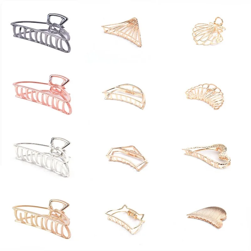 Women Girls Geometric Hair Claw Clamps Metal Hair Crab Hair Claw Clip Solid Color Hairpin Large Size Hair Accessories
