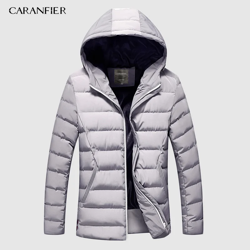 Grey CARANFIER/Новинка года, Зимняя Мужская парка, куртка с капюшоном, умная Повседневная хлопковая куртка, дышащая теплая мужская куртка на молнии, мужская пуховая парка - Цвет: Grey