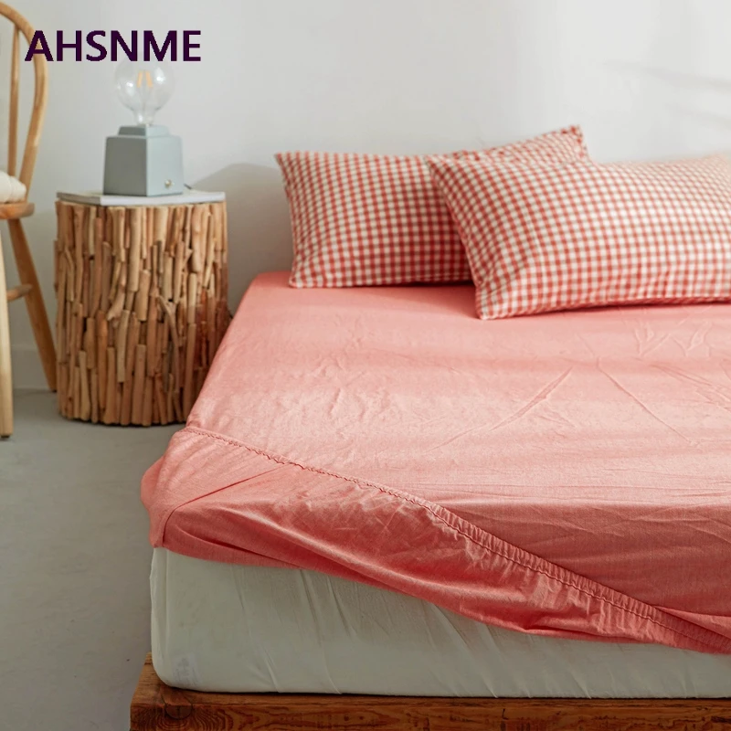 AHSNME, оранжево-красный хлопковое постельное белье супер мягкие parure де горит Открытая Летняя обувь простой водой натяжная простыня 135/150/200/180/200 см