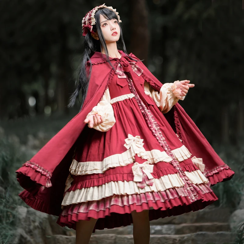 

Little Red Riding Hood Lolita Dress Full Set of autumn and winter Daily cos Christmas princess New Year Party Costume A