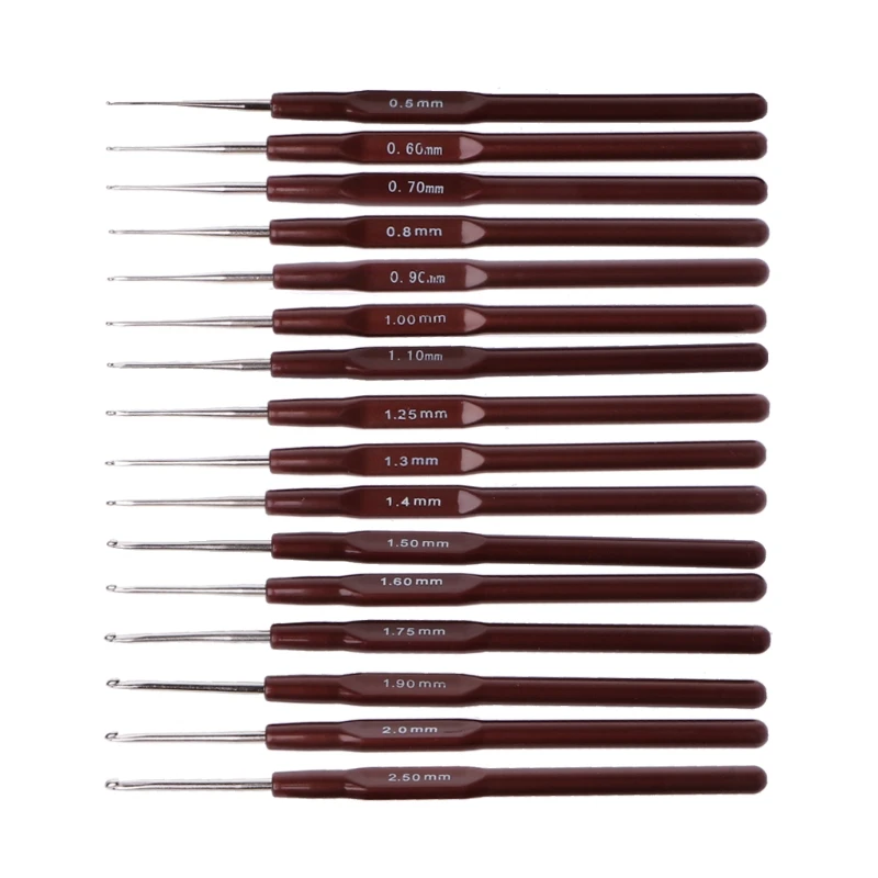 16pcs Metal Knitting Needles Crochet Hooks Kits With Ergonomic Grips 0.5-2.5mm