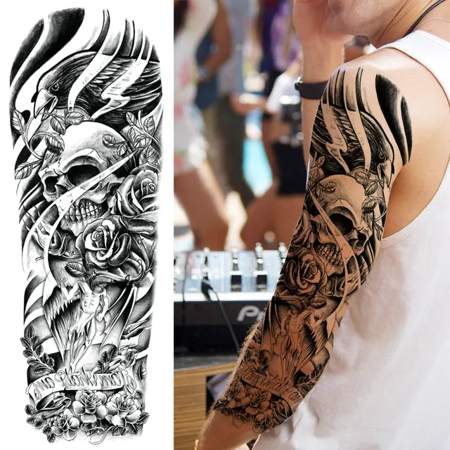 Mangas de tatuaje de brazo completo para hombres y mujeres, tatuajes  temporales de mal de ojo, negro, realista, DIY, cobertura corporal -  AliExpress