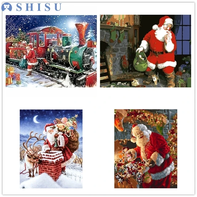 

New Kids DIY Santa Claus Oil Acrylic Painting By Number on Canvas Framed Wall Picture Art for Living Room home chrismas Decor