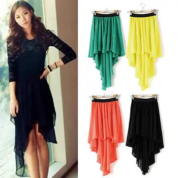 

Casual Solid Color Women Irregular Chiffon Skirt Elastic Waistband A-Line Summer High Waistline