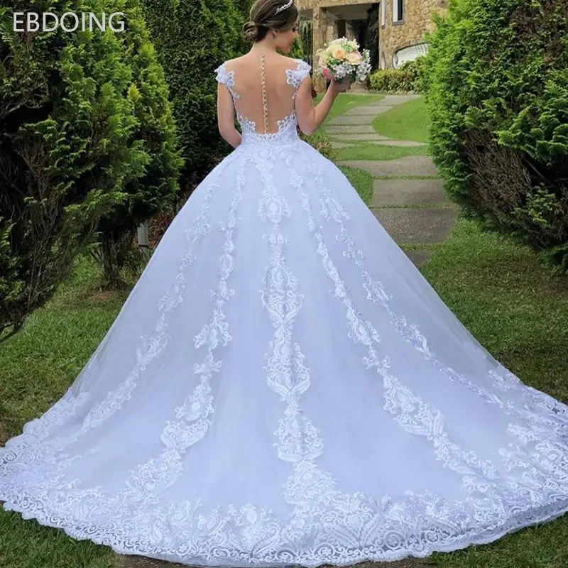 Amazing Wedding Dress Lace A-line Long Cap Sleeves invisible Sexy Back Sweetheart Neckline Bride Dress Plus Size Wedding Gown
