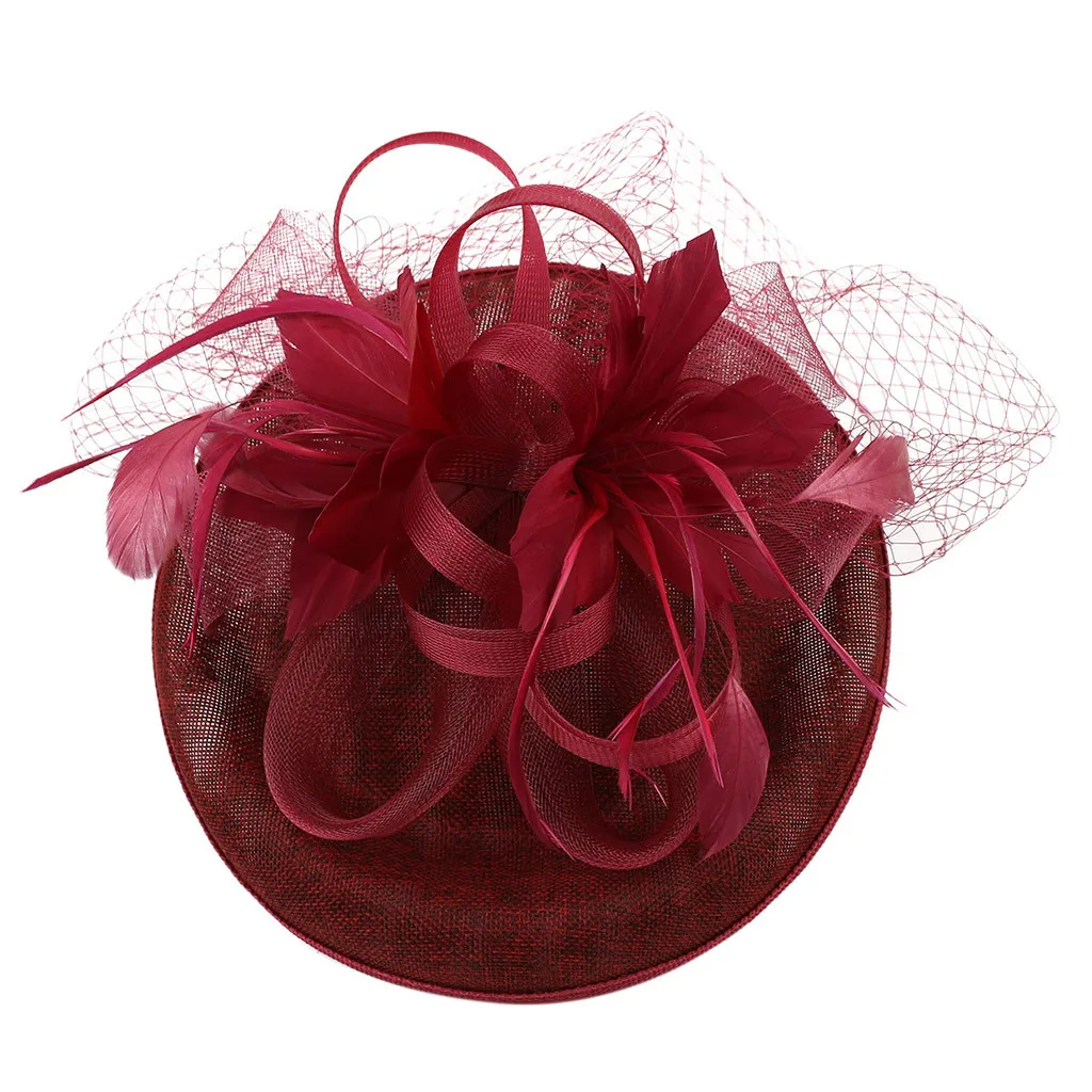 Wine Дамская модная резинка для волос NewLadies HeaddressFashion элегантная шляпа ремень цветок перо вечерние Hat аксессуары для волос# g2 - Цвет: Wine