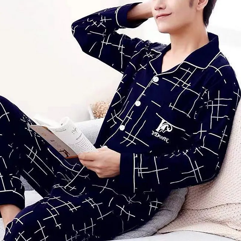 Men's Pajama Sets Simple High Denver Mall material Sleepwear Sleeve Cotton Long Top Pa