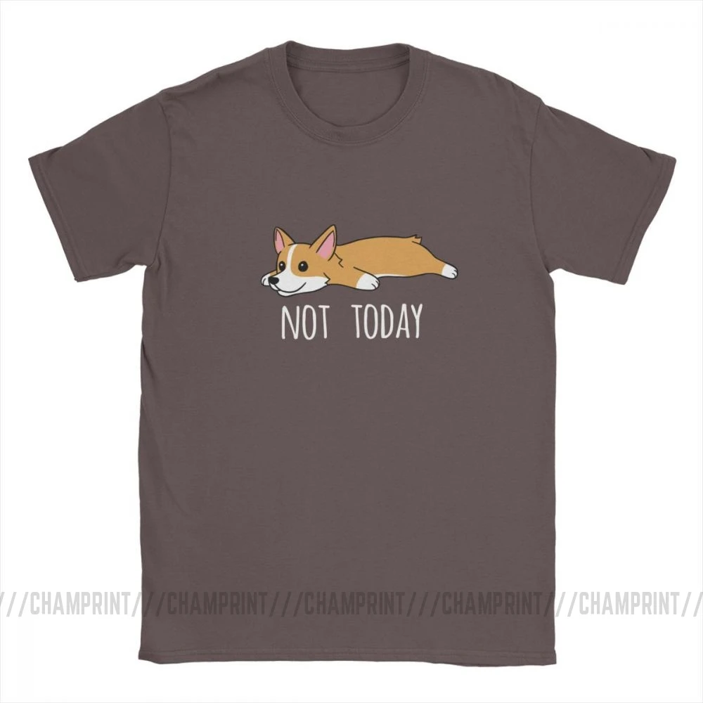Мужские Забавные футболки с принтом "Not Today Corgi Dog", новинка, круглый вырез, короткий рукав, одежда из чистого хлопка, футболки с принтом размера плюс - Цвет: Коричневый