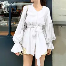 Celmia 2020 Fashion Women Long Lantern Sleeve Blouse Casual Shirts Elegant V neck Office Lady Top Belted Party Blusas Femininas Celmia 2020 Fashion Women Long Lantern Sleeve Blouse Casual Shirts Elegant V neck Office Lady Top Belted Party Blusas Femininas