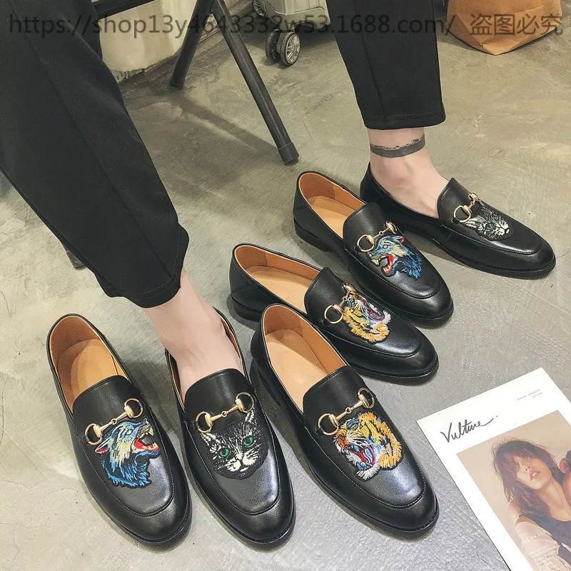 

Self-Made Embroidered Small Leather Shoes Men's Summer Breathable England Love Shoe Cover Foot MEN'S SHOES Korean-style Driving