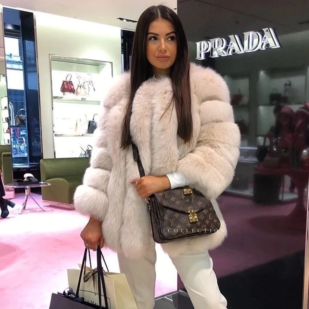 2022 Winter New Real Fur Coat for Women Winter Outwear High Quality Whole Skin Genuine Fox Fur Jacket Medium Length Fur Overcoat