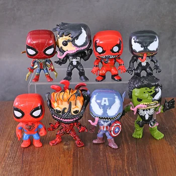 

Marvel Spiderman Iron Spider Venom Carnage Hulk Captain America Deadpool PVC Action Figures Toys Big Head Dolls 8pcs/set