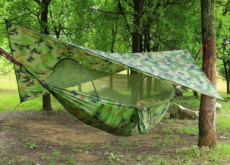 Camping Hammock with Mosquito Net and Rain Fly Portable Double Hammock with Bug Net and Tent Tarp Tree Straps for Travel Camping