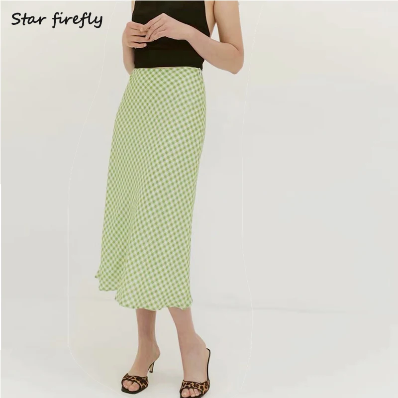 

Star firefly WOMEN SKIRT green over the knee plaid skirt