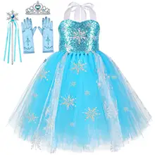 Зимний костюм для девочек со снежинками в стране чудес; платье-пачка принцессы Эльзы и Анны на день рождения с палочками и перчатками; корона; Рождественский карнавал