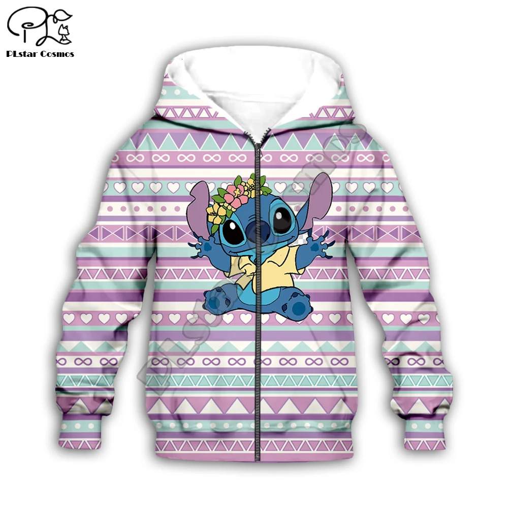 Одежда для мальчиков и девочек с рисунком аниме kawaii Lilo Stitch, детские толстовки с мультипликационным принтом, толстовка на молнии, футболка, шорты, штаны, Детский комплект в стиле бохо