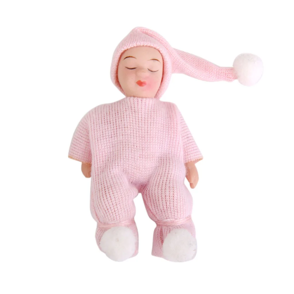 Porcelain Dolls Sleeping Baby in Pink Sweater for Dollhouse Miniature 1:12