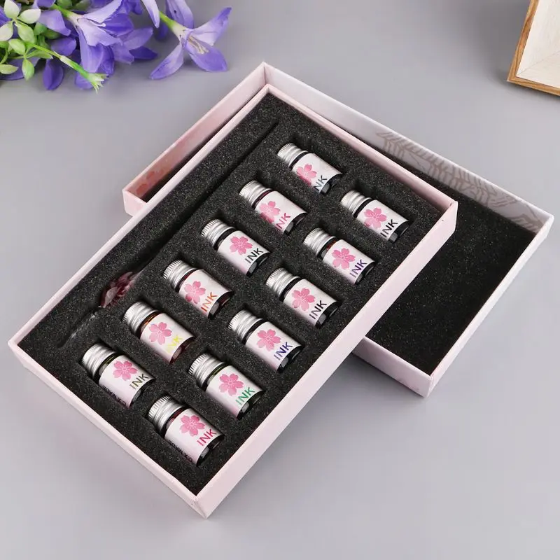 13Pcs/Set Cherry Blossom Rain Bottled Dip Glass Pen Ink With Fountain Dip Writing Signature Pen Art Supplies Gifts