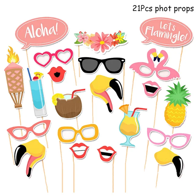 Hawaiian Party Decorations Palm Leaves Bunting Banner Luau Flamingo Summer Tropical Party Decoration Jungle Safari Party Ballons 21pcs photo props