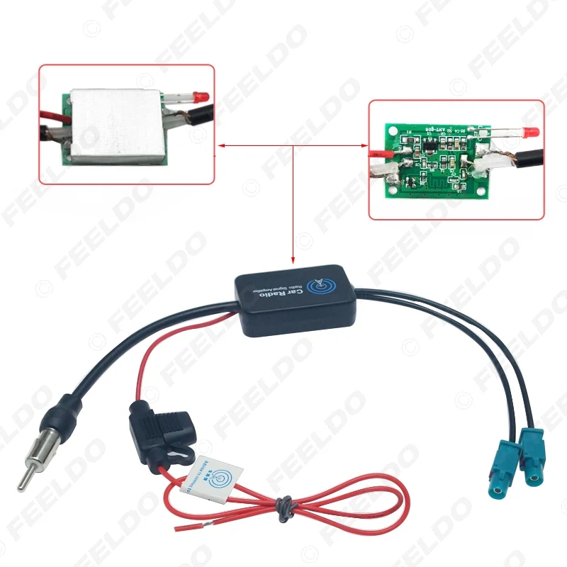 FEELDO 1 шт. 12 в автомобильный радиоприемник FM/AM антенный усилитель Сигнала Антенны усилитель для Audi Volkswagen FAKRA II коннектор усилитель