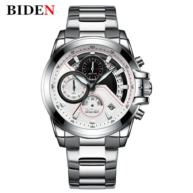 

Men Watch Relogio Luxo BIDEN Quartz Watch Stainless Steel Links Sport Watch for Men Gifts Unique Date Display Top Brand Clock