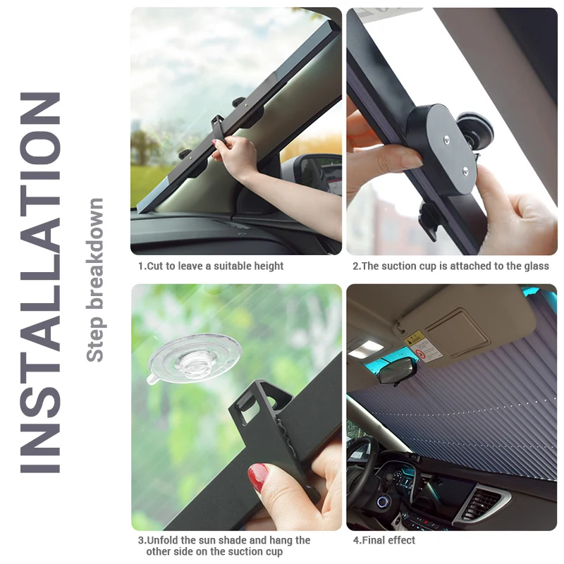 Car Sunshades Retractable Windshield Curtains for UV Blocking