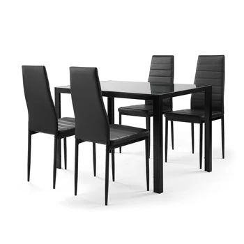 

5 Pieces Dining Table Set For Kitchen Room Tempered Glass Dining Table With 4 Faux Leather Chairs Black