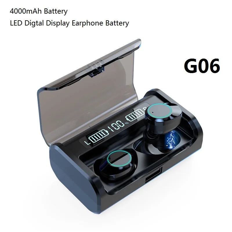 Черный G06 Bluetooth Earphone LED Power Display TWS 9D Stereo Surround Sound Business Wireless Bluetooth Earbud With 4000mAh Charge Box - Цвет: Черный