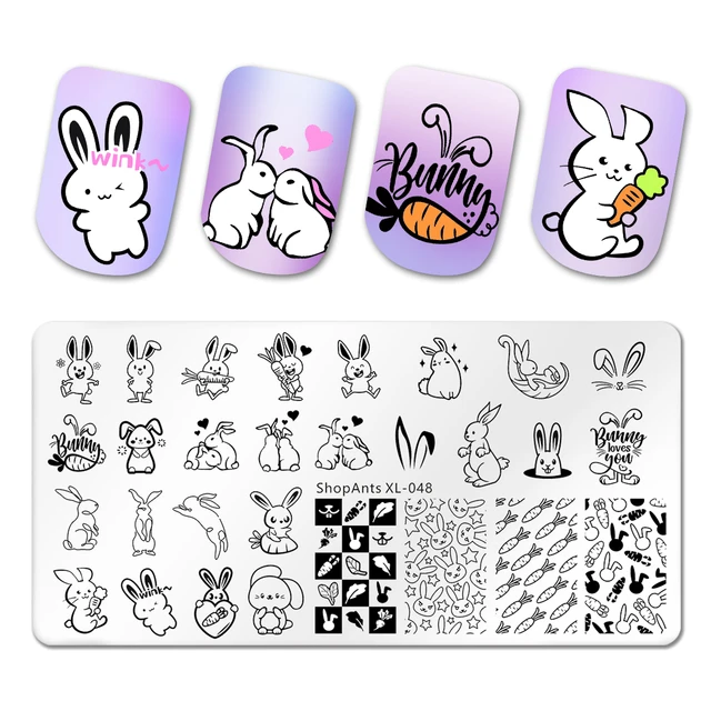 camuflaje Mayo Descodificar Plantillas de acero inoxidable para estampado de uñas, plantillas de 6x12cm  con bonito diseño de conejo, para imprimir imágenes de Nail Art, ShopAants  048 - AliExpress