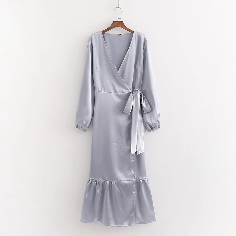Винтажное серебряное женское длинное платье 2020 весна-осень новое модное