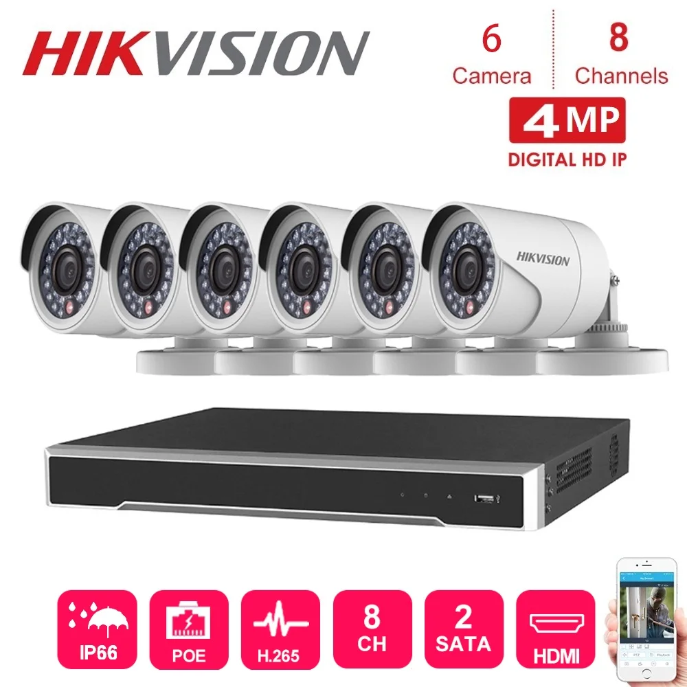

8Channels Hikvision POE NVR Video Surveillance with 6pcs 4MP IP Camera Network Security Night Vision CCTV Security System Kits