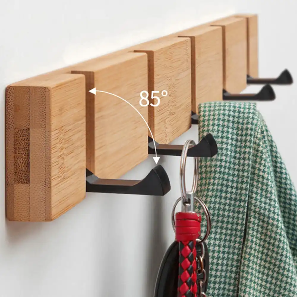 Wood Coat Rack Hanger with Flip Down Hooks Rustic Wall Clothes Rack