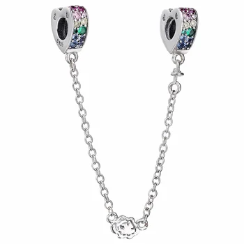 

Original Multi-colour Arcs Of Love With Crystal Safety Chain Bead Fit 925 Sterling Silver Charm Bracelet Diy Jewelry