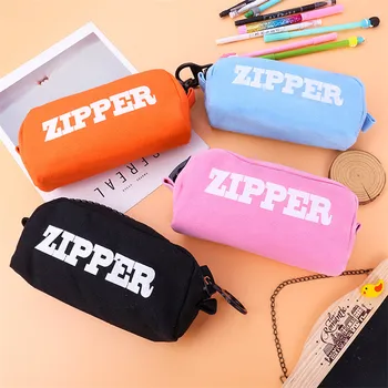 

Pencilcase Penbag Pen Box Case English Letter Printing Solid Color Big Zipper Minimalist Large Capacity Storage Bag School Girls