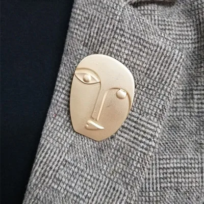 AOMU, 1 шт., модная брошь с абстрактным человеческим лицом, булавка, матовый металл, золотой цвет, броши для женщин, аксессуары, подарки