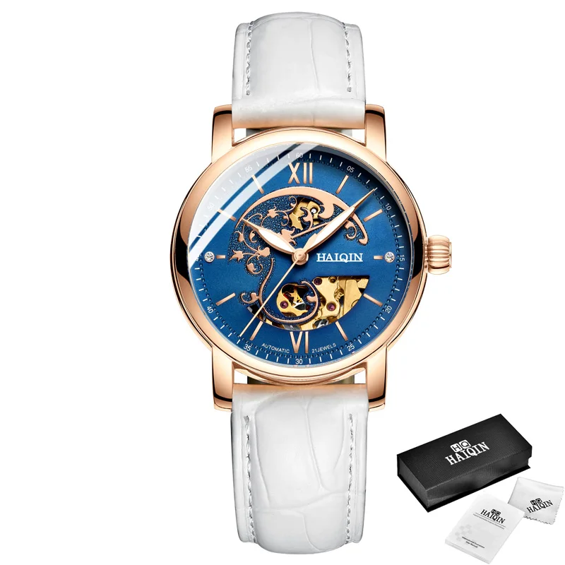 HAIQIN, Модные Золотые механические Женские часы, женские часы, Топ бренд, роскошные часы, женские наручные часы, женские часы - Цвет: Серебристый