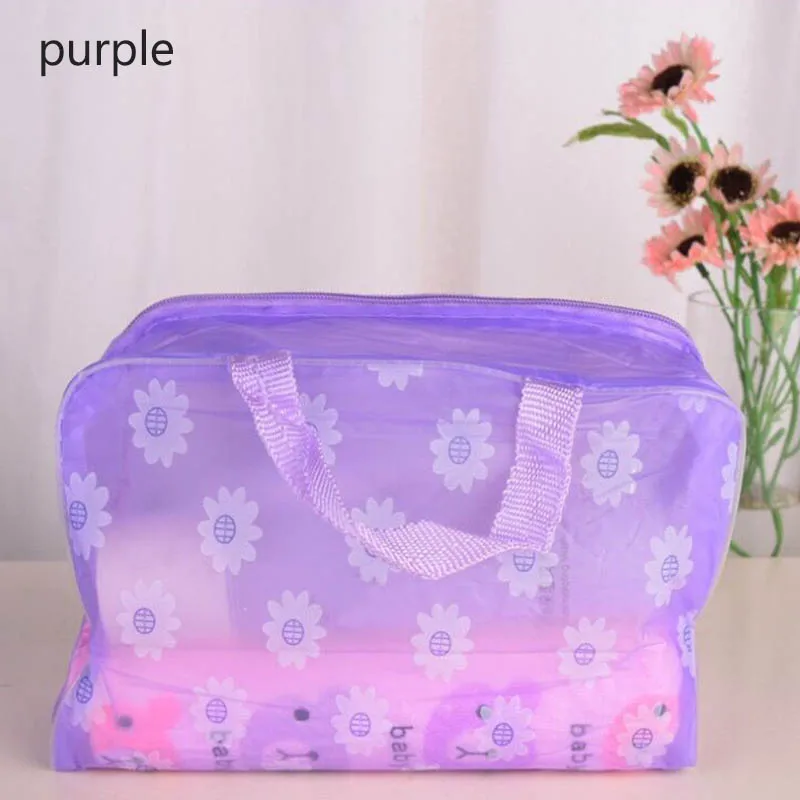 Аксессуары для путешествий водонепроницаемый экономит пространство ПВХ прозрачная косметичка туалетные принадлежности сумка для хранения цветочный макияж Органайзер - Цвет: Purple