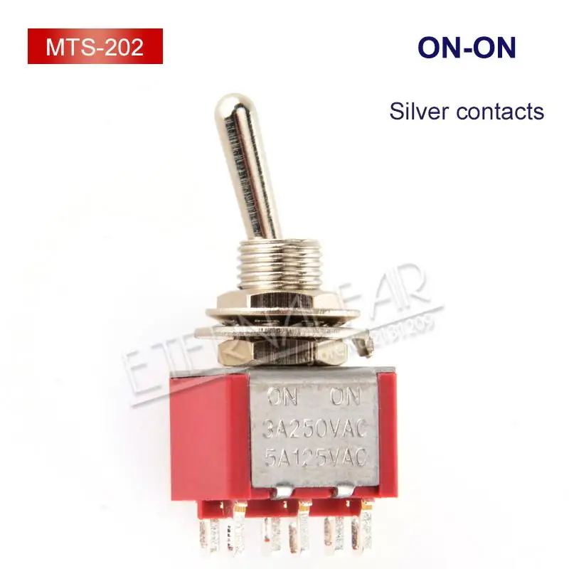 Red-MTS-202 SPDT DPDT сброс запирающий переключатель MTS-102 5A 6A 125V 3A 250 AC Mini 3 6PIN ON-OFF-ON кулисный переключатель фары двигатели - Цвет: Red-MTS-202