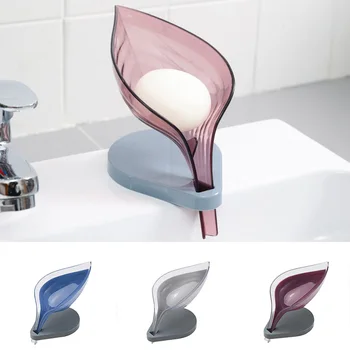 

Leaf Shape Soap Dish Rack Free Punch Plastic Sucker Soap Sponge Box Bathroom Accessories Soap Drain Rack Storage Container